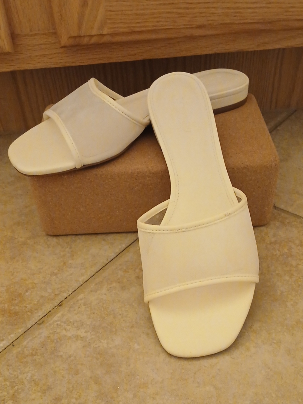 J. Crew Cream Open-Toe Mesh Slide